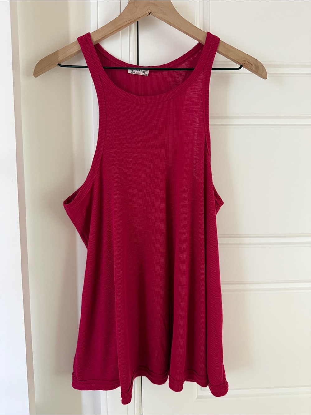 Free People Ribbed Tank Top in Berry Red